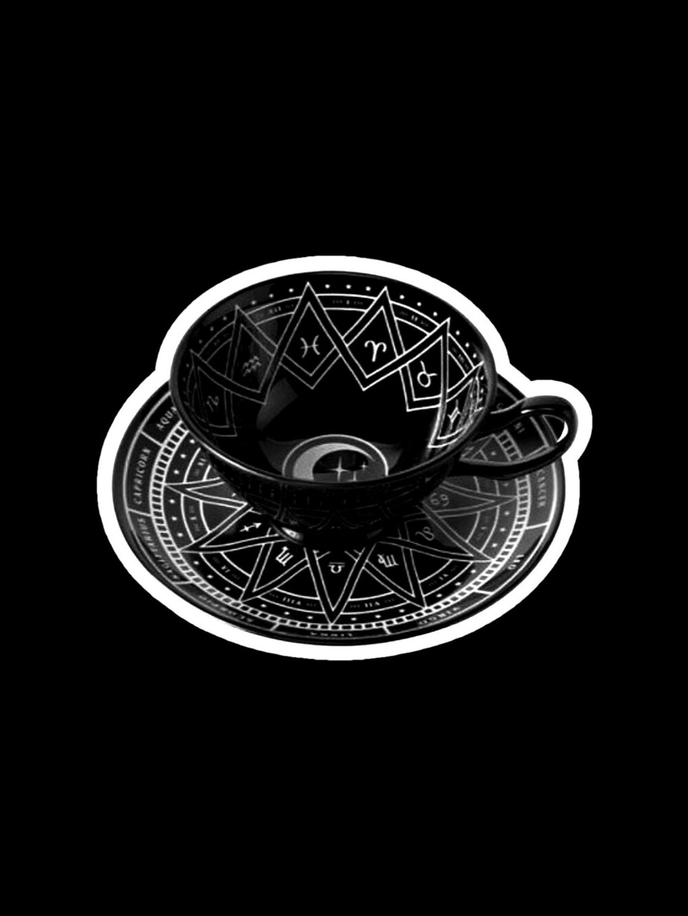 Black Astrology Teacup and Saucer - Mystical Ceramic Tea Set